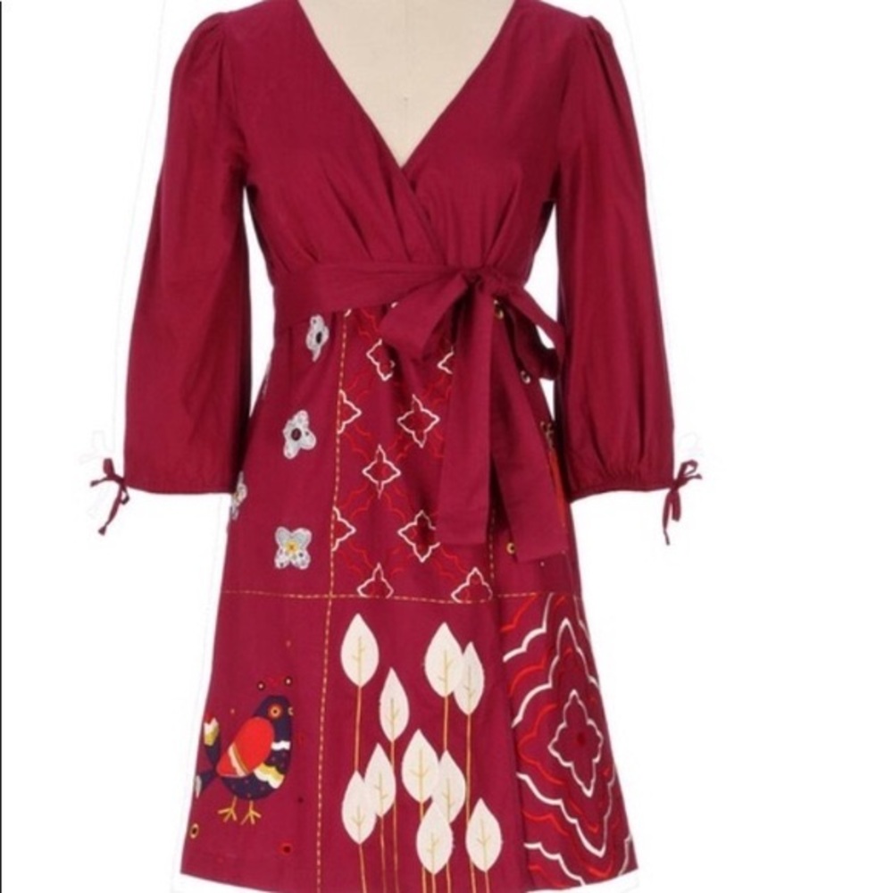 Lilka anthropologie embroidered wrap dress